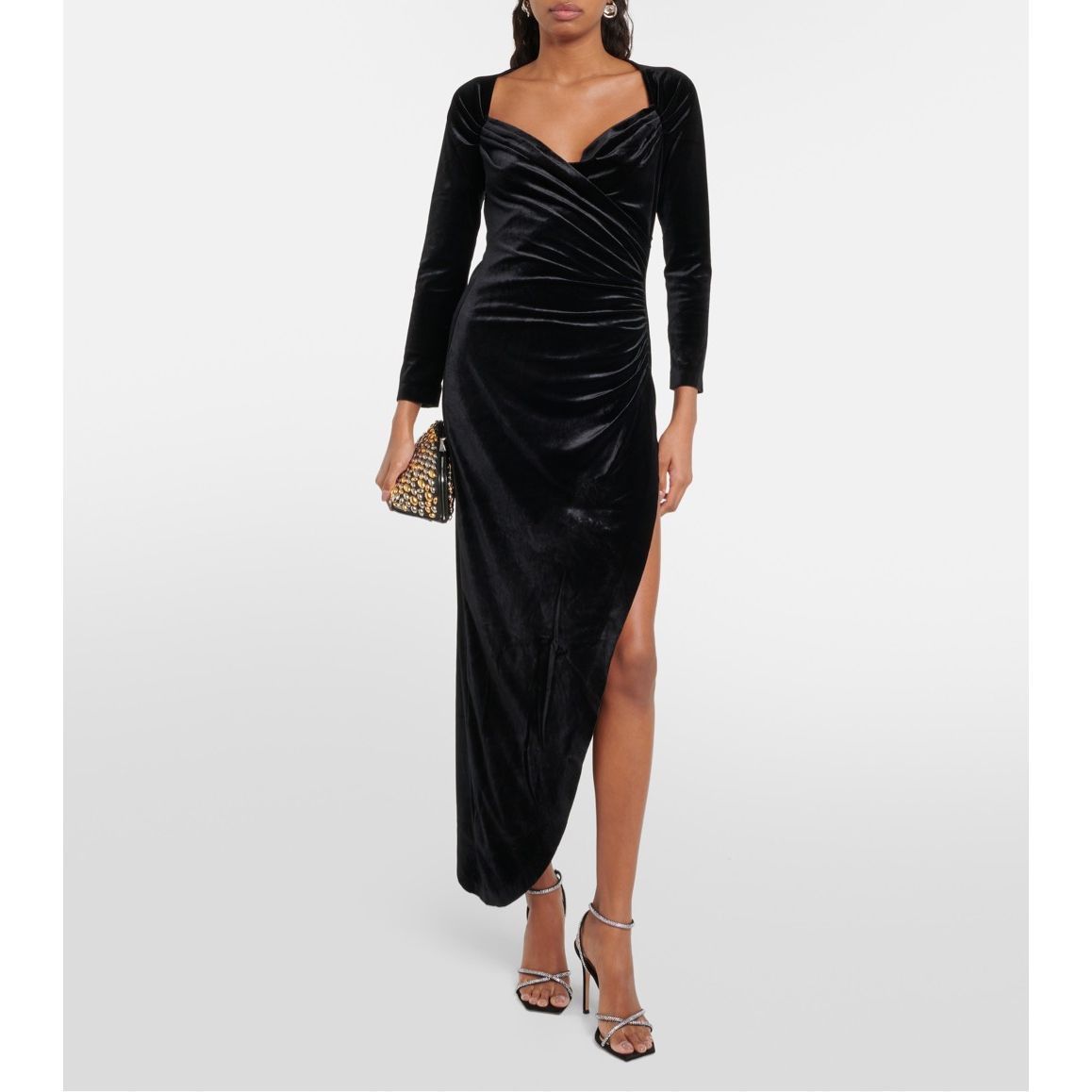 Norma Kamali Ruched Stretch-Velvet Midi Dress M $297